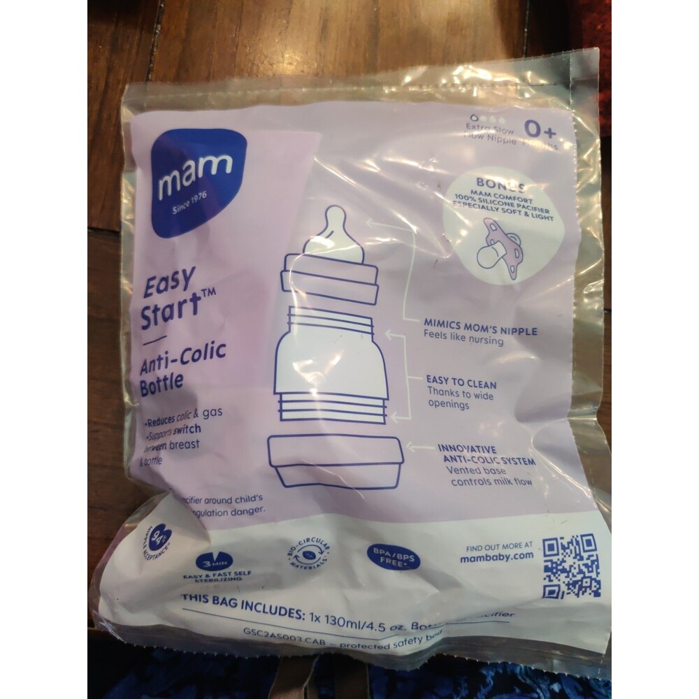 MAM Easy Start Anti-Colic Bottle 5 oz, 1 Pack, and Bonus Comfort Silicone Paci